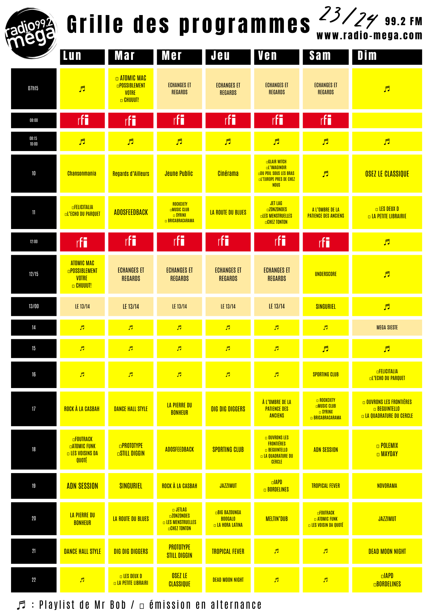 La grille des programmes Radio Méga